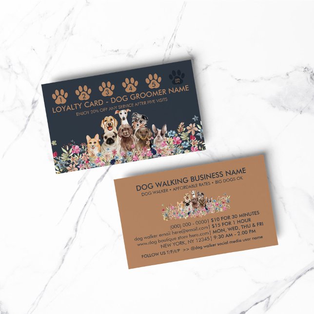 Dog Walker Groomer Punch Loyalty Business Card (pet animal dog cat veterinary farm)