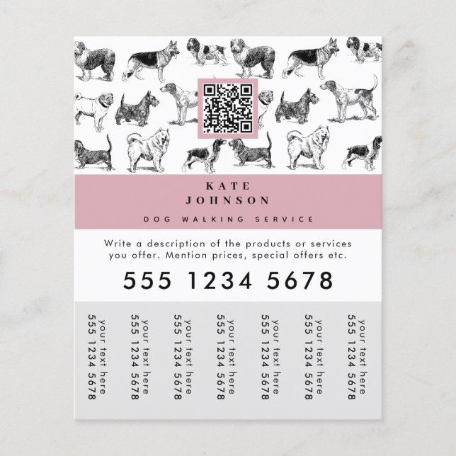 Dog Walker Grooming Dog Trainer Tear-Off Tags Flyer (Front)