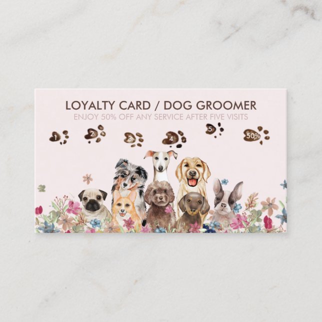 Dog Walker Grooming Petsitter Sale Loyalty Business Card (Front)