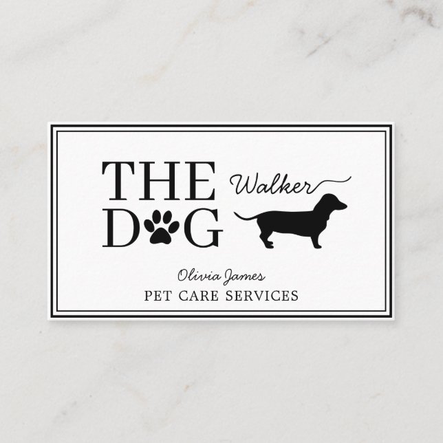 Dog walker monochrome dachshund pet care service business card (Front)