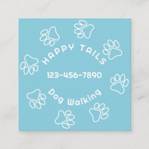 Dog Walker Paw Print Circle Summer Sky Blue Square Business Card