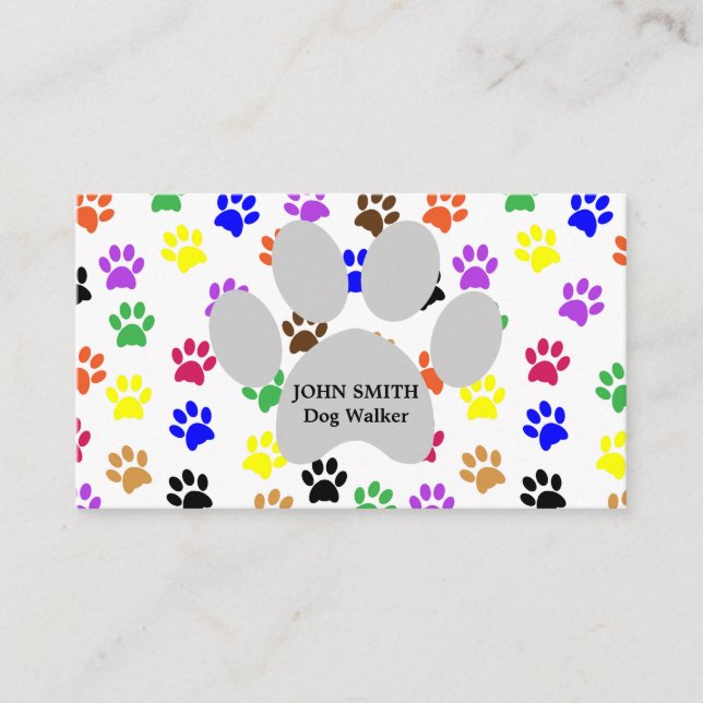 Dog Walker Paw Print Pattern Business Card (Front)