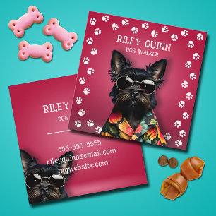 Dog Walker Pawprint Border Square Business Card