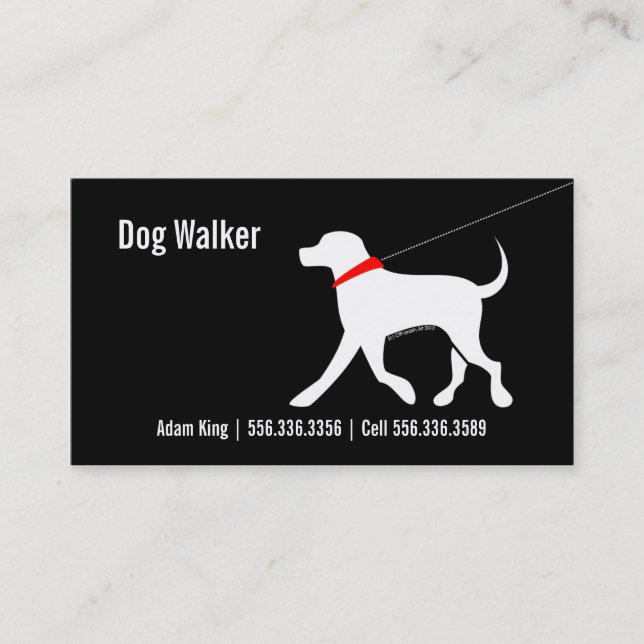 Dog Walker Pet Business Lab Modern Black Business Card (Front)