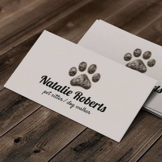Dog Walker Pet Sitter Cute Furry Paw Print Business Card (Creator Uploaded)