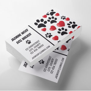 Dog Walker Pet Sitter Fun Paw and Hearts Business Card