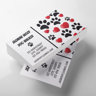 Dog Walker Pet Sitter Fun Paw and Hearts Business Card