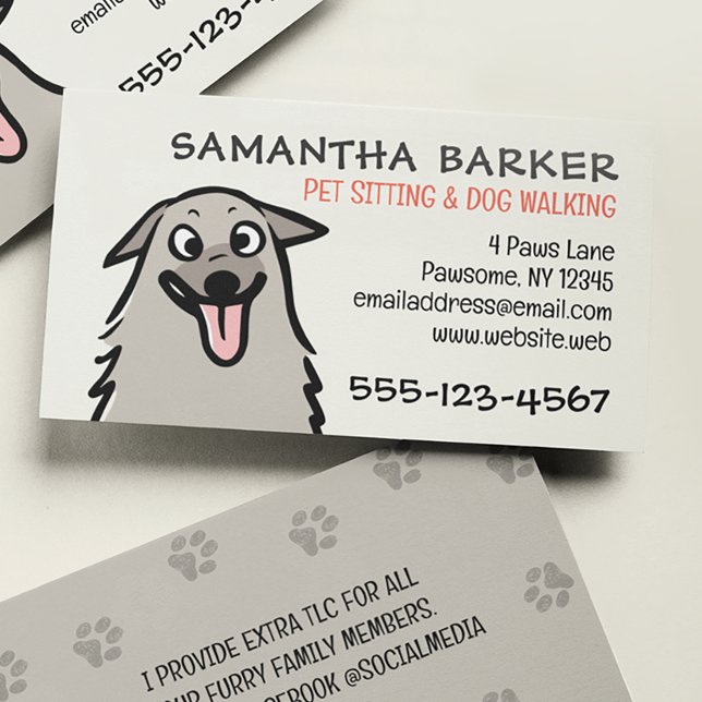 Dog Walker Pet Sitter Funny Fluffy Dog Business Card (Creator Uploaded)
