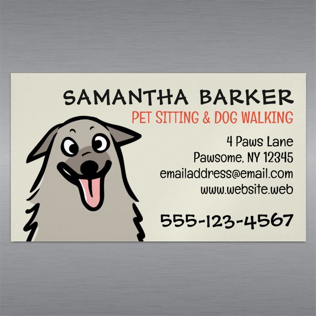 Dog Walker Pet Sitter Funny Fluffy Dog Magnetic Business Card (Creator Uploaded)