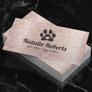 Dog Walker Pet Sitter Paw Heart Blush Rose Gold Business Card