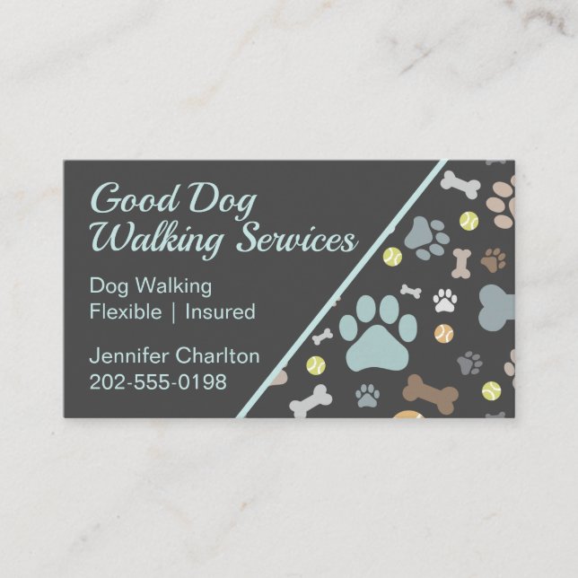 Dog Walker Pet Sitter Paw Print Blue Business Card (Front)