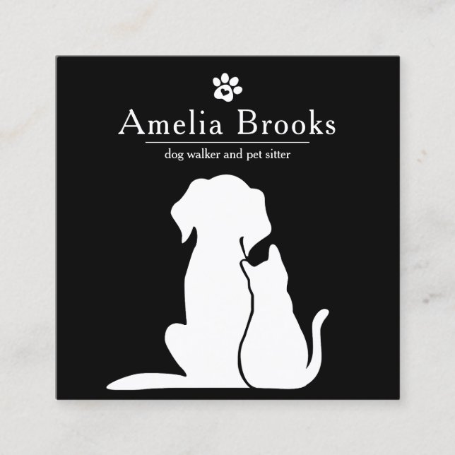 Dog Walker Pet Sitter Square Business Card (Front)