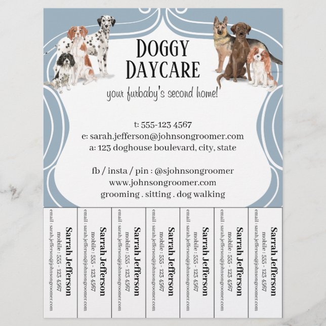 Dog Walker Pet Sitter Watercolor Dusty Blue  Flyer (Front)