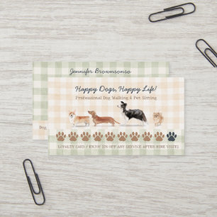 Dog Walker Pet Sitting Gingham Loyalty Card
