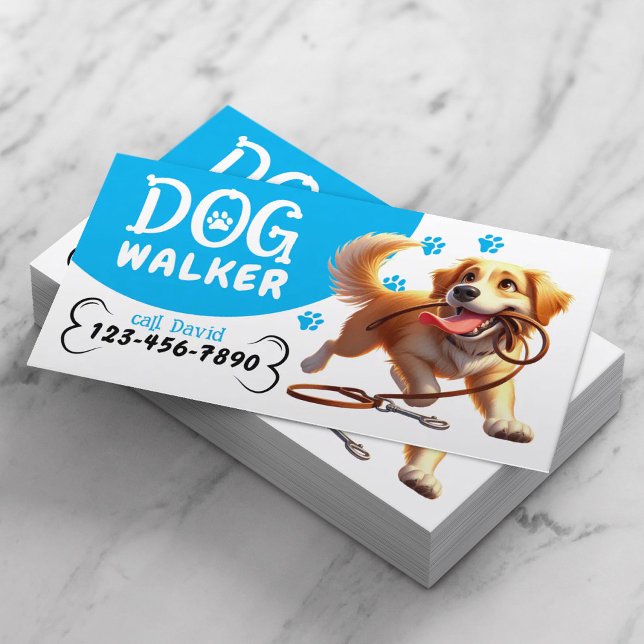 Dog Walker Pet Sitting Happy Dog Biting Its Leash Business Card (Creator Uploaded)