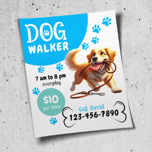 Dog Walker Pet Sitting Happy Dog Biting Its Leash Flyer