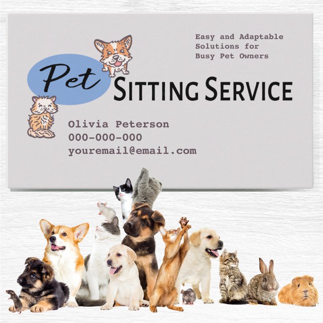 Dog Walker Pet Sitting Services Professional  Business Card (Professional Pet Sitting Service Business Card. Dog walking, small pets, animal care, cats. Promote)
