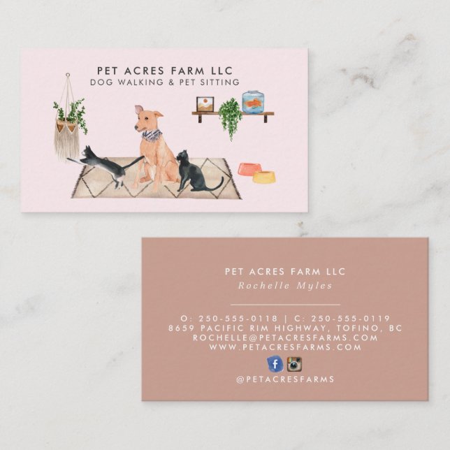 Dog Walker Pet Sitting Watercolor Business Card (Front/Back)