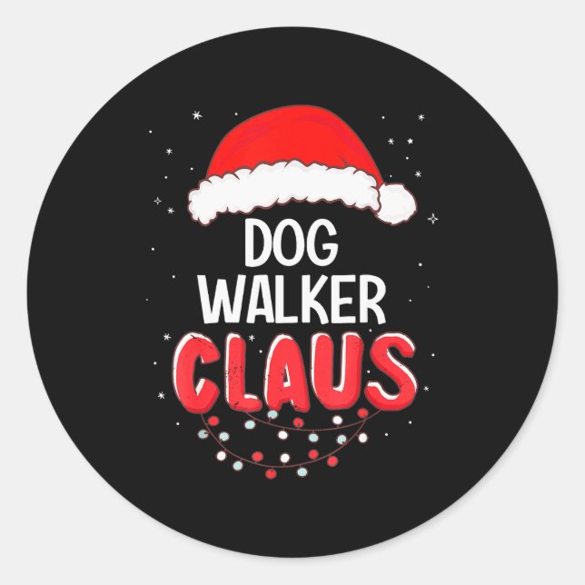 Dog Walker Santa Claus Christmas Matching Costume  Classic Round Sticker (Front)