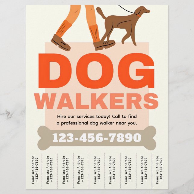 Dog Walker Service Flyer with Tear Off Strips (Front)