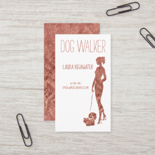 Dog Walker Silhouette Rose Gold Faux Foil Pet Business Card