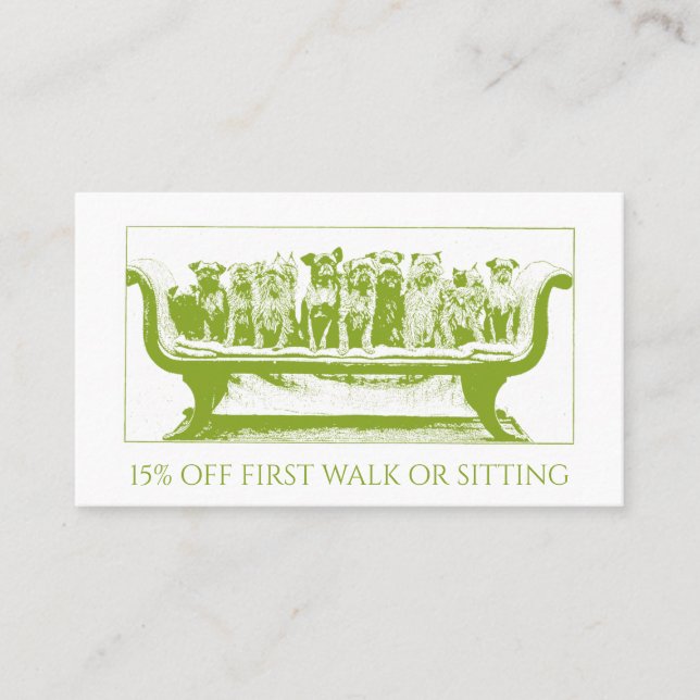 Dog Walker Sitter Dogs In A Row Discount Card (Front)