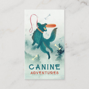 Dog Walker Sitter Jumping Dog Frisbee Business Card