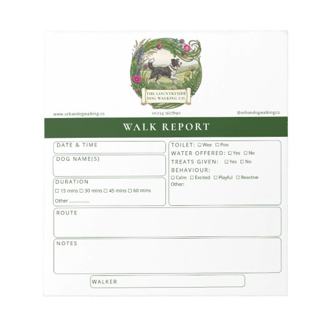 Dog Walker Trainer Customer Feedback Form Notepad (Front)