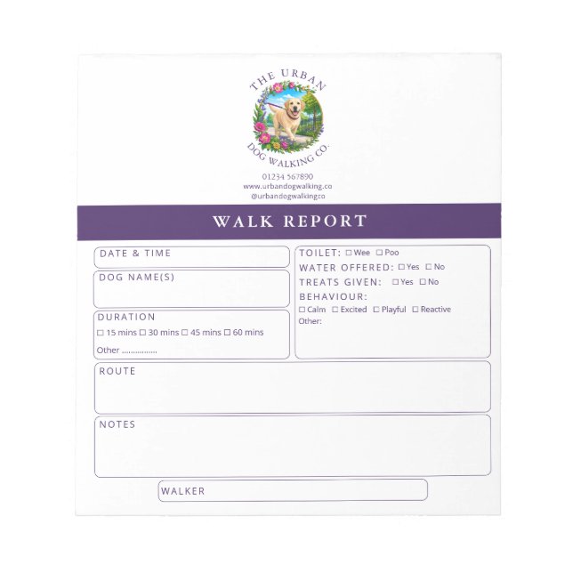 Dog Walker Trainer Feedback Report Form Labrador Notepad (Front)