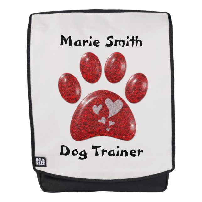 Dog Walker Trainer Red Paw Print Small Pet Puppy Backpack (Front)