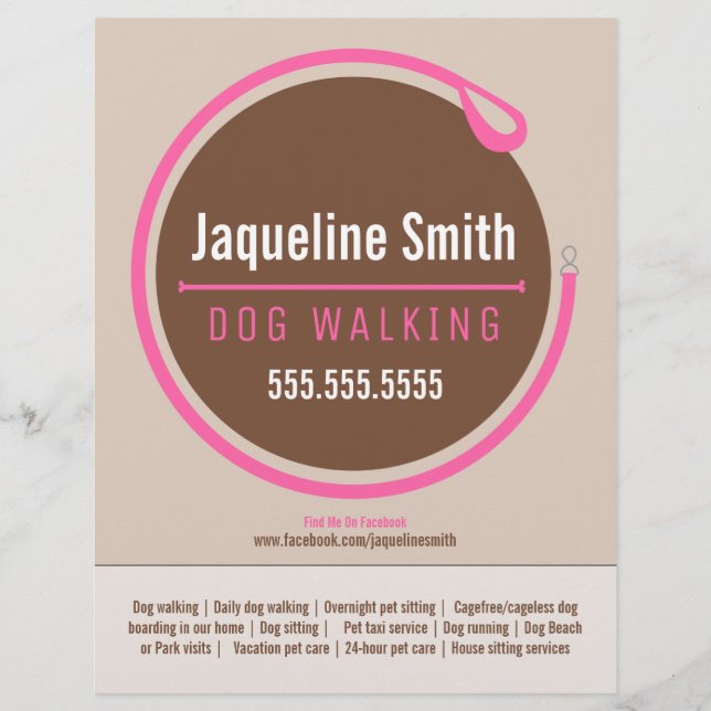 Dog Walker Walking Leash Loop Pink Promotional Flyer (Front)