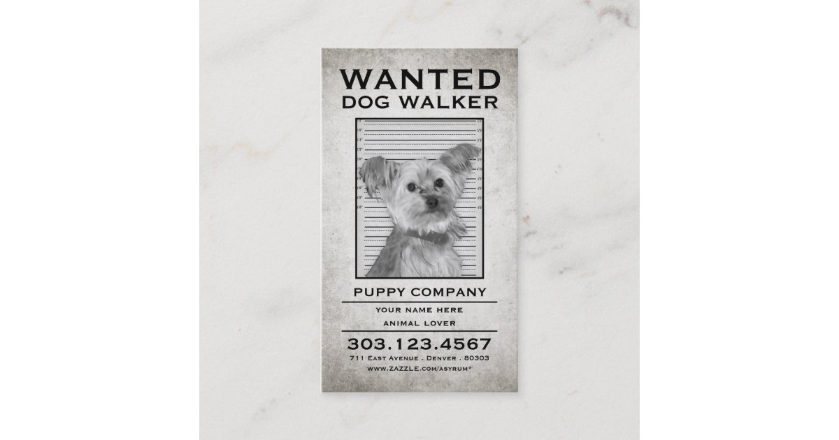dog walker wanted poster stamp card