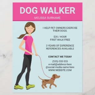 Dog Walker Woman With A Brown Dog Illustration Flyer