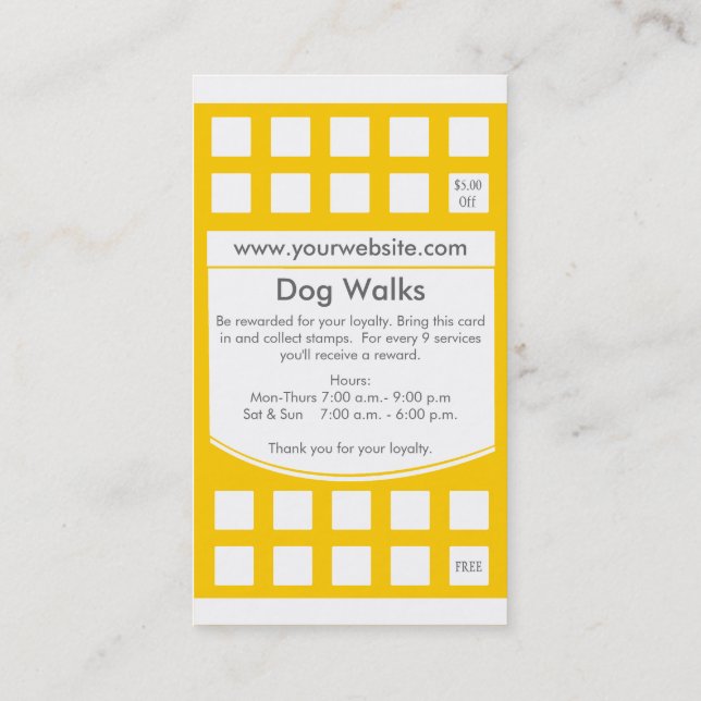 Dog Walking Business Card Loyalty Card (Back)