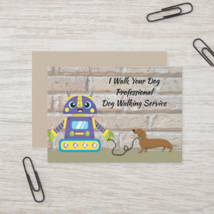 Dog Walking Business Card with Robot & Dog