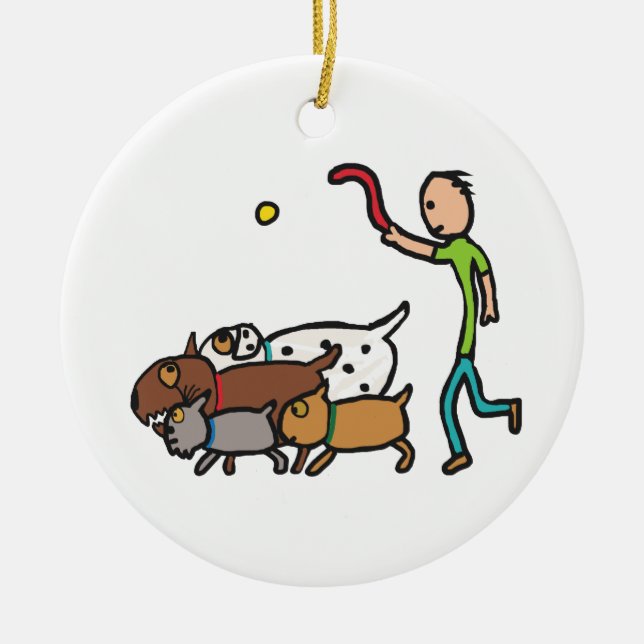 Dog Walking Ceramic Ornament (Front)