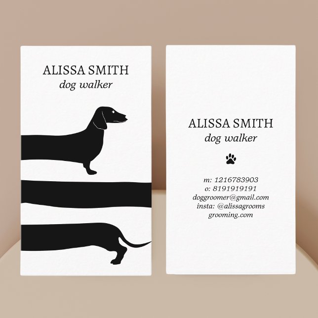 Dog Walking Dachshund Funny Aesthetic Business Card (Funny Dachshund Pet Sitter Dog Walking Business Card)
