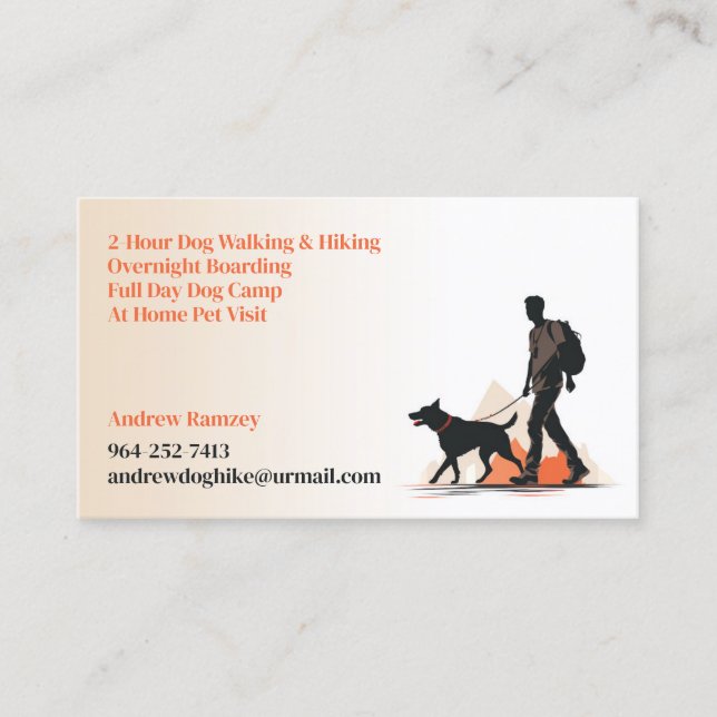 Dog Walking Hiking Pet Sitting Business Card (Front)