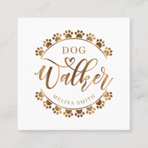 Dog walking in shape of a circle gold colour squar square business card
