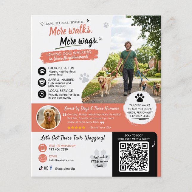Dog Walking Pet Sitting Business Flyers QR Code (Front)