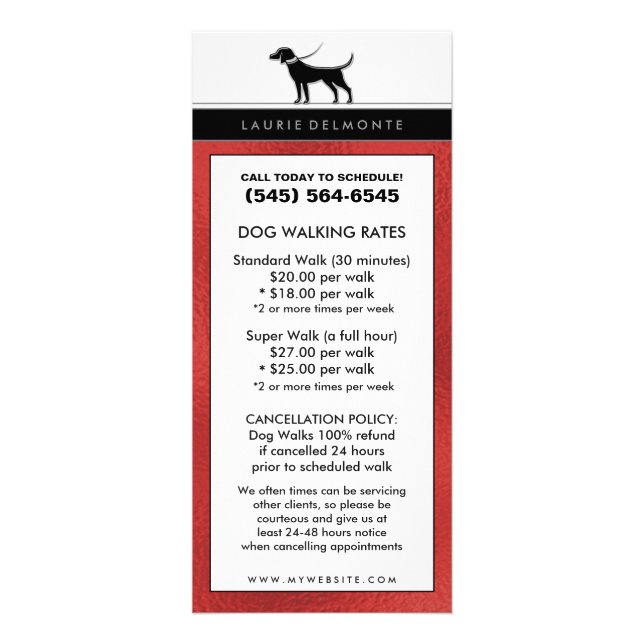 Dog Walking & Pet Sitting Red & Black Rack Card (Front)