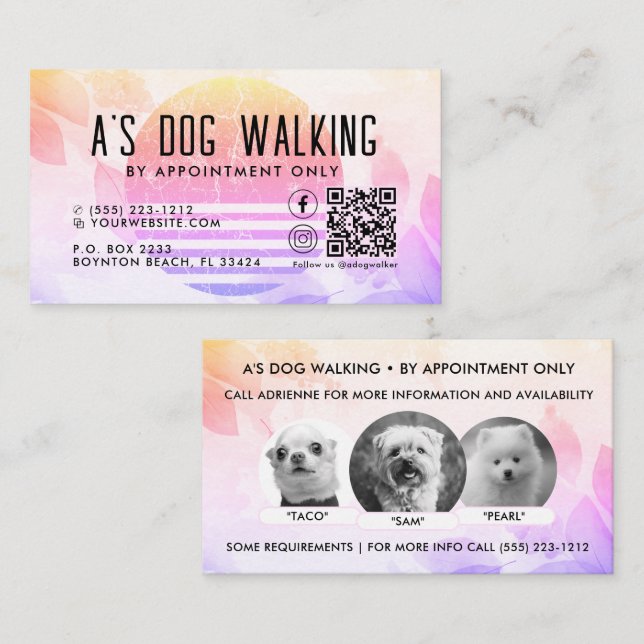 Dog Walking QR Code Photo Business Card (Front/Back)