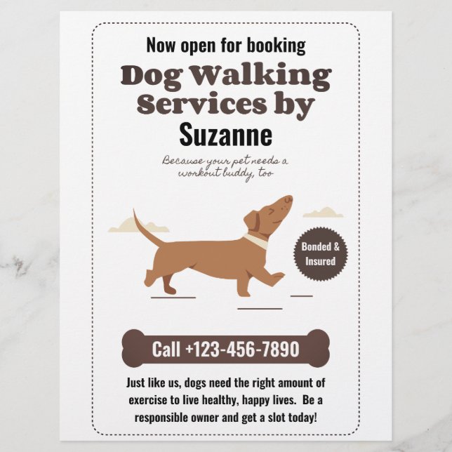 Dog Walking Services by Suzanne Dachshund Flyer (Front)