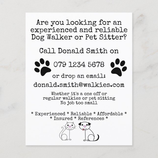 Dog Walking Sitting Business Flyer Leaflet offer (Front)