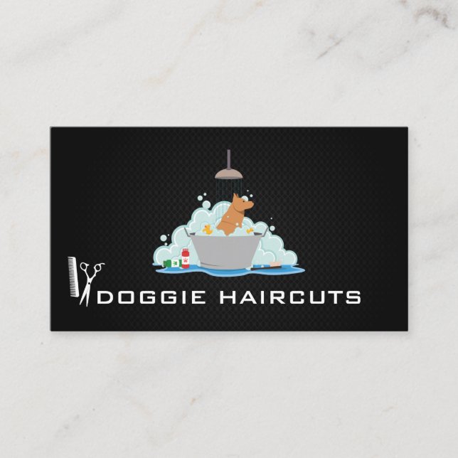 Dog Wash | Groomer | Black Mesh Background Business Card (Front)