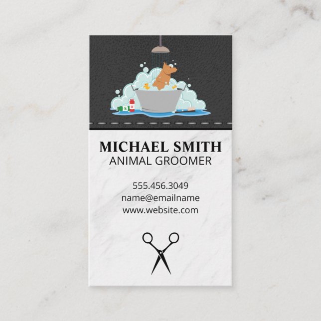 Dog Wash Pet Grooming Dog Icon Business Card (Front)