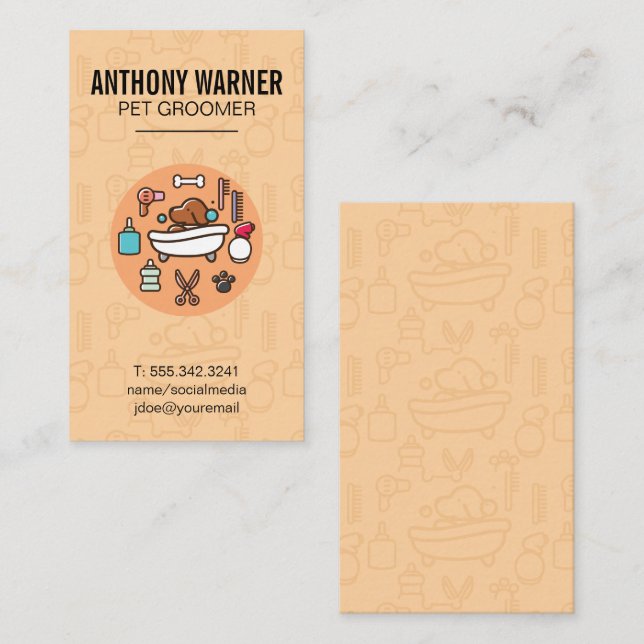Dog Wash Shower Icon Business Card (Front/Back)