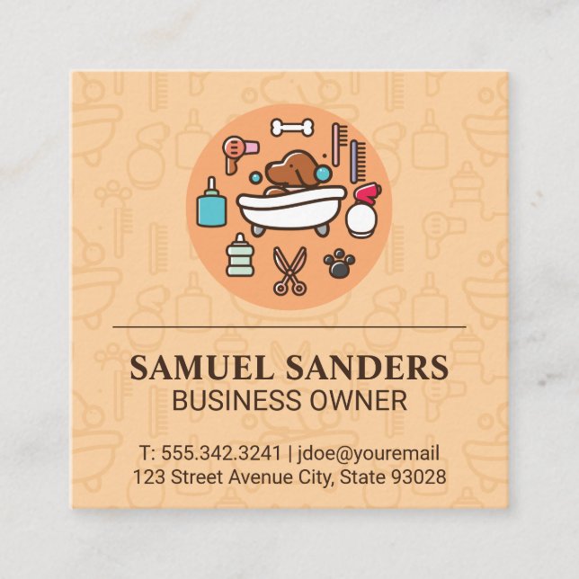 Dog Wash Shower Icon Square Business Card (Front)