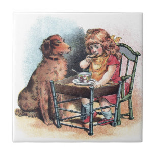 Dog Watching Toddler Eat Ceramic Tile