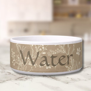 Dog Water Bowl - Brown Botanical. Personalised